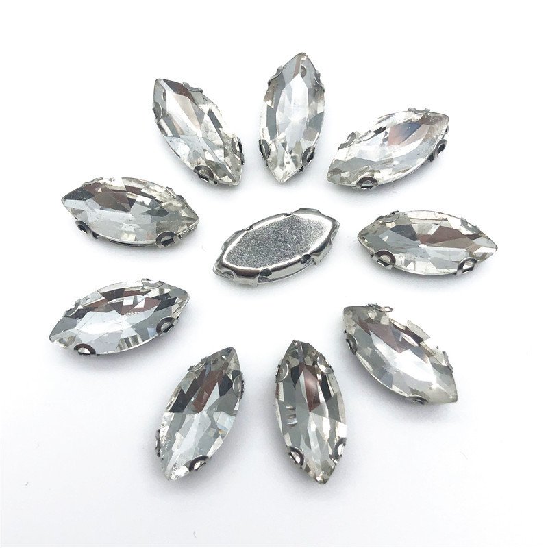 Factory wholesale 5*10mm 7*15mm horse eye multi shape Glass rhinestone with claw hand sewing glass rhinestones