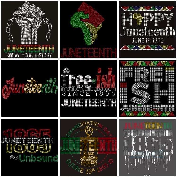 Wholesale Iron-On 1865 Juneteenth Bling Rhinestone Heat Transfer juneteenth Flatback Rhinestones Motif for t Shirt