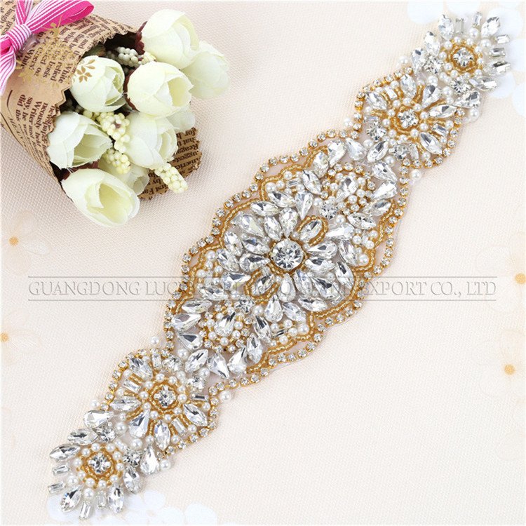 Hand made Sliver Crystal Rhinestone Applique Welding Flower Patch Sew on Wedding Dress Sleeves Accessories