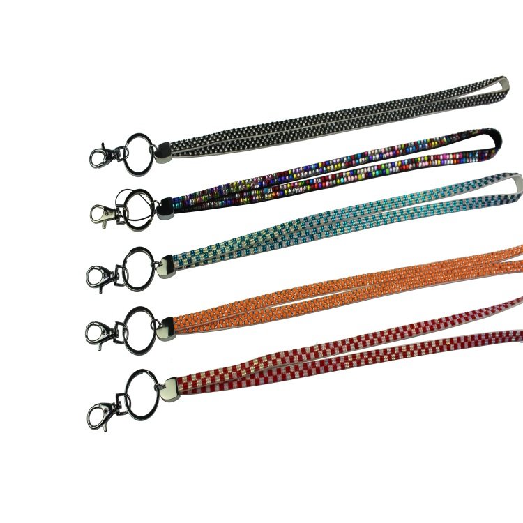 Custom high quality Multi colors bling bling rhinestone crystal neck strap lanyard crystal beads mobile phone chain