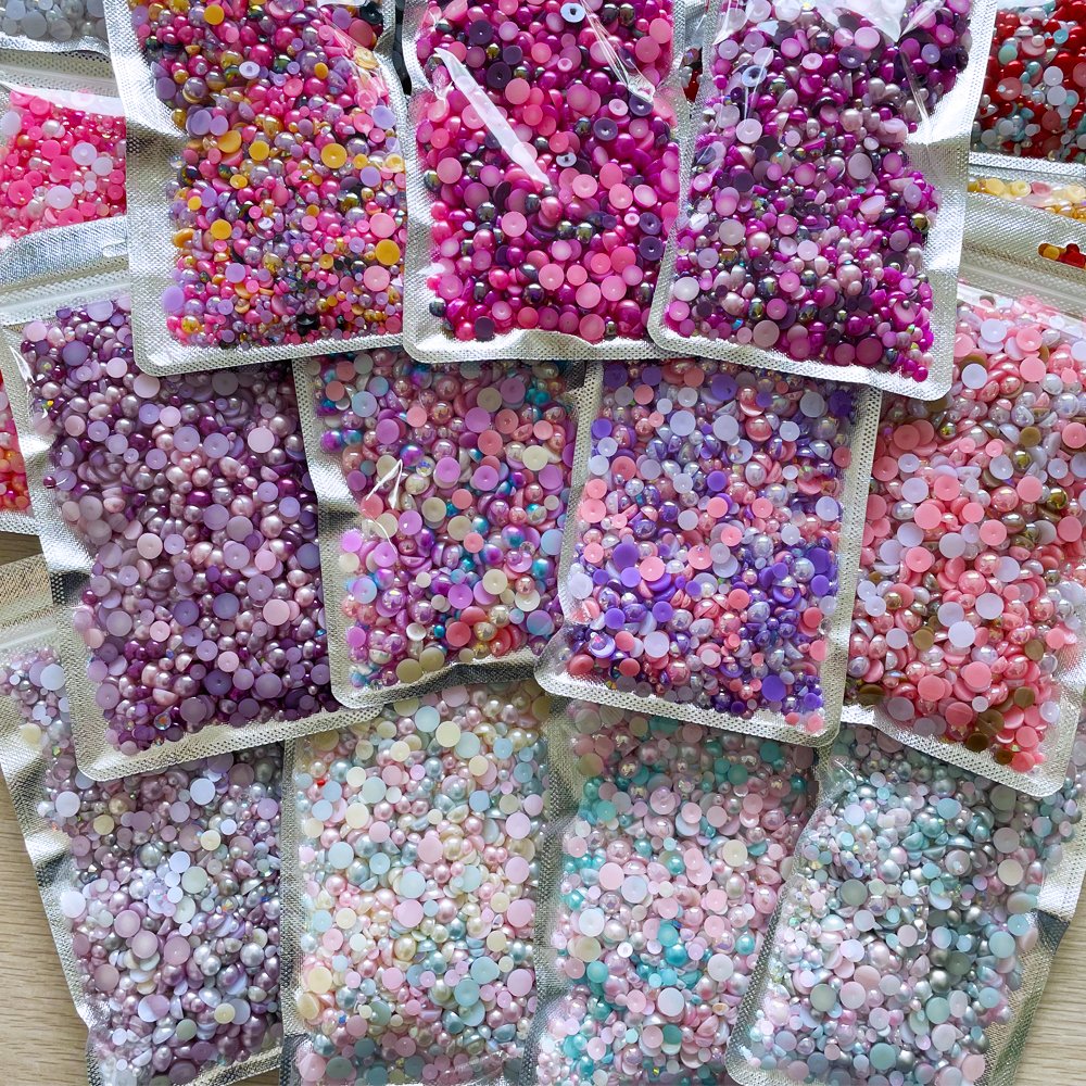Yantuo Hot sales 5000pcs 3mm-10mm Mix Sizes Color Mixed pearl resin AB Flat Back non hotfix Resin Rhinestones Used for nail art
