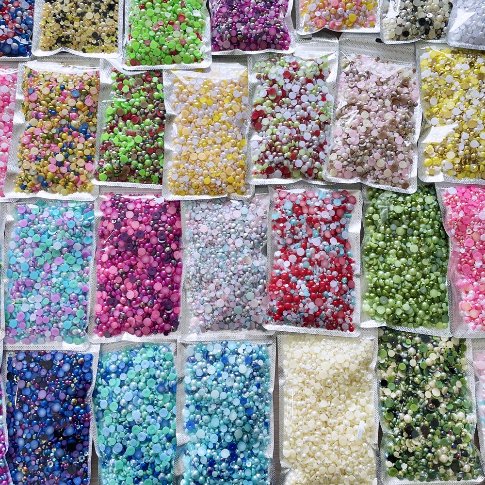 Yantuo Hot sales 5000pcs 3mm-10mm Mix Sizes Color Mixed pearl resin AB Flat Back non hotfix Resin Rhinestones Used for nail art