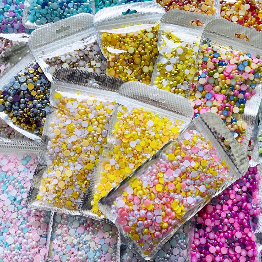 Yantuo Hot sales 5000pcs 3mm-10mm Mix Sizes Color Mixed pearl resin AB Flat Back non hotfix Resin Rhinestones Used for nail art