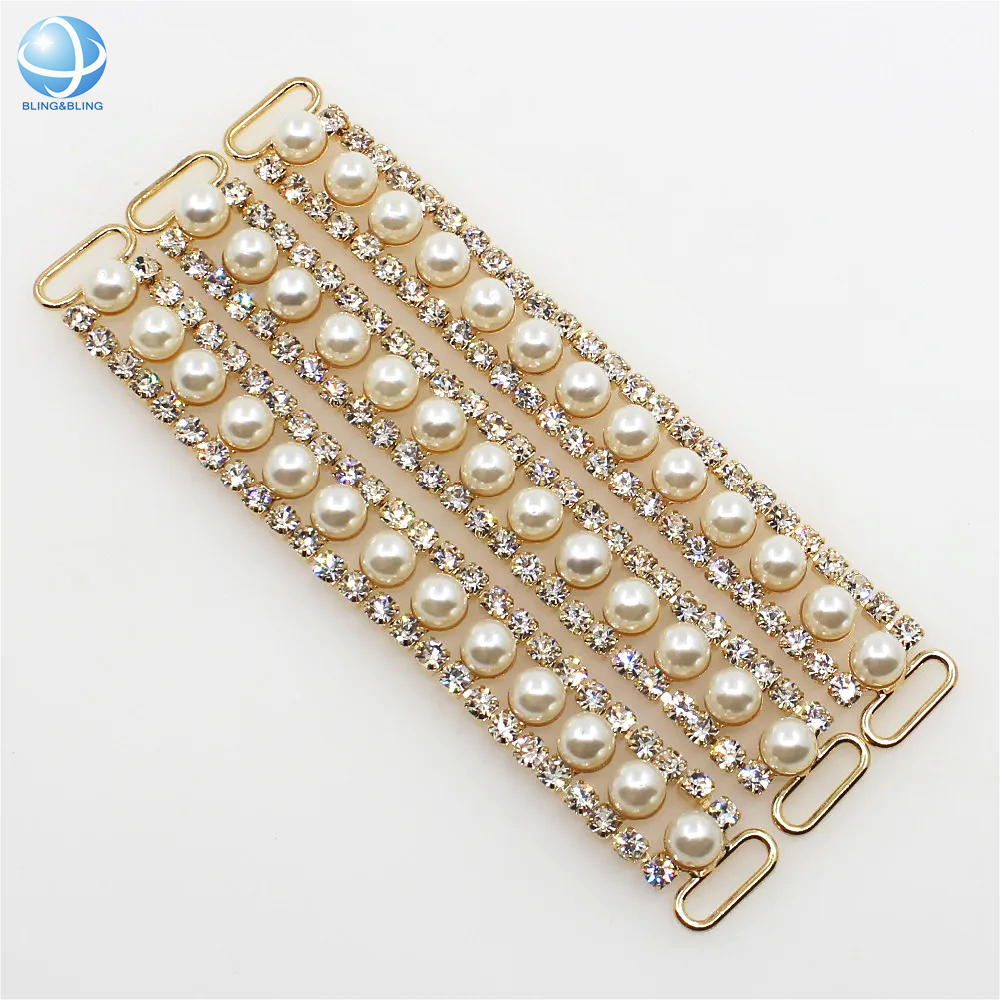 New Stylish Clothing Ornament Swimwear Accessories 10 cm Pearl Rhinestone Connector Buckle For Women Bikini Swimsuit Decoration