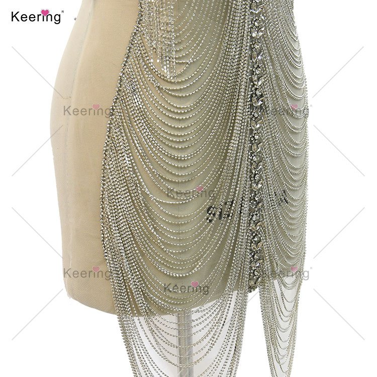WDP-486 Keering Full Body Chain Diamond Applique Beaded Rhinestone For Custom Dress Women