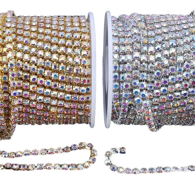 Wholesale 3mm claw rhinestones cup chain Crystal AB rhinestone chain roll for jewelry making