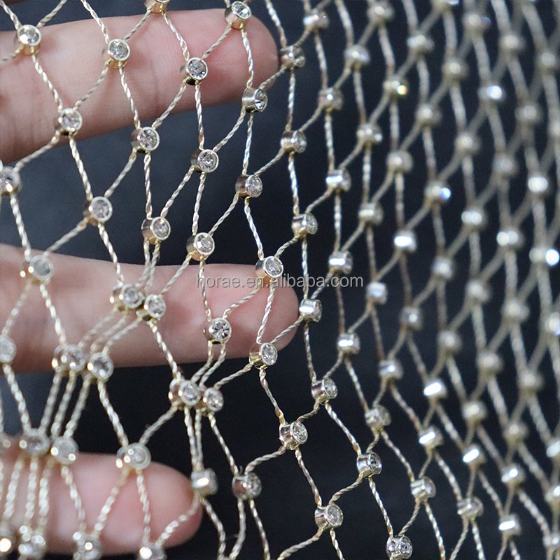 SL005 Gold Color Factory supply cheap plastic mesh trimming diamante plastic rhinestone mesh trimming for club clothing