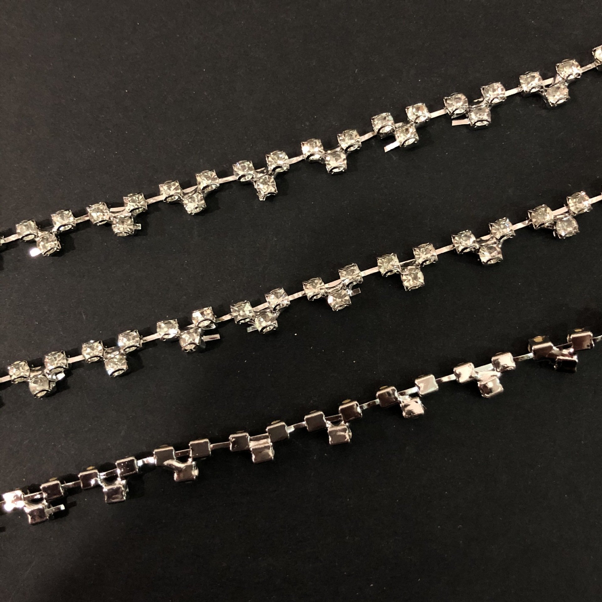 wholesale 3 pieces rhinestone silver chain Crystal Trim Metal T shape claw for Clothing Shoes Bags Sewing Accessories