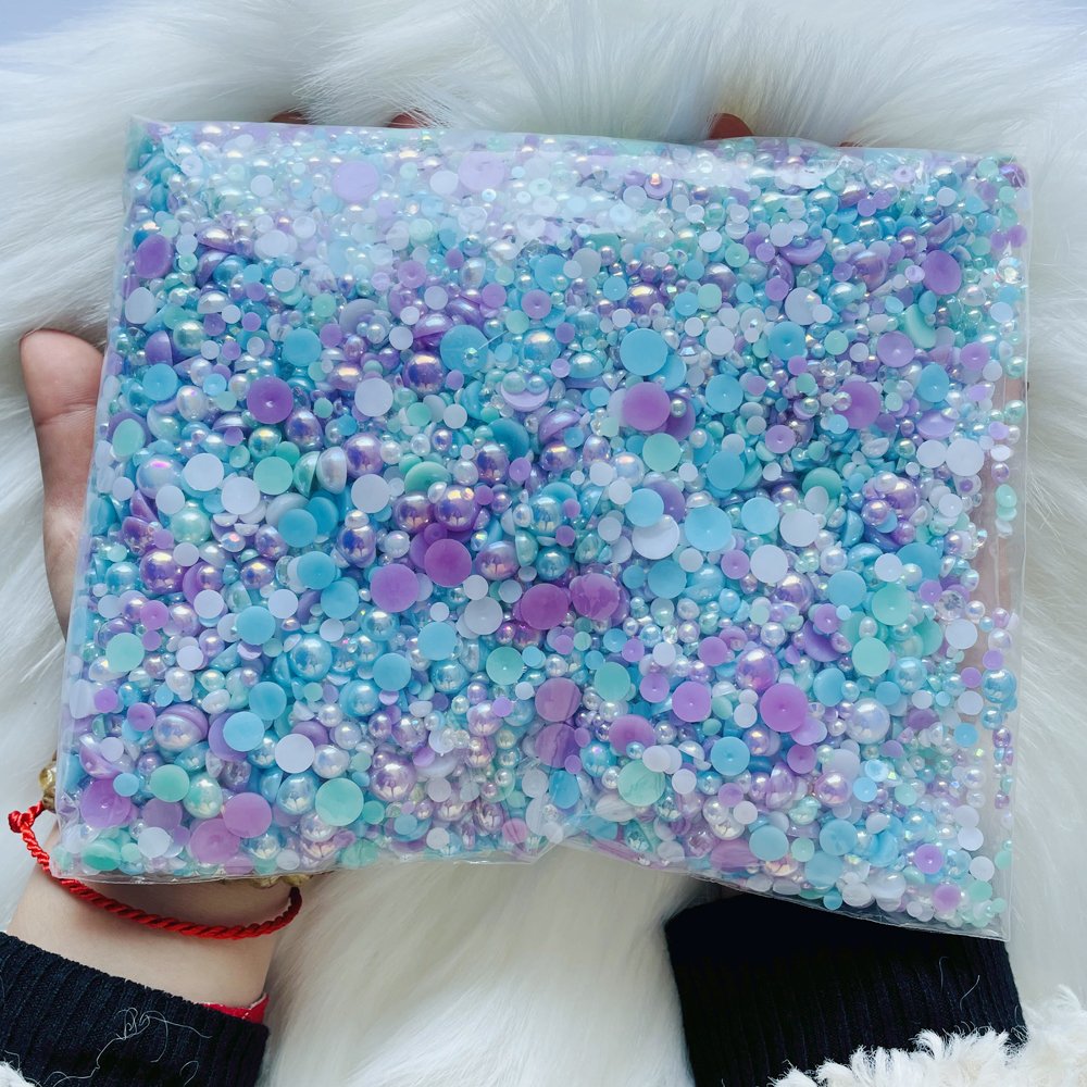 MIX Half Round Varies Beads ABS Plastic Resin Flat Back Pearl Rhinestone Mix Wholesale Custom Color Size 500g/16666pcs 1 Bag