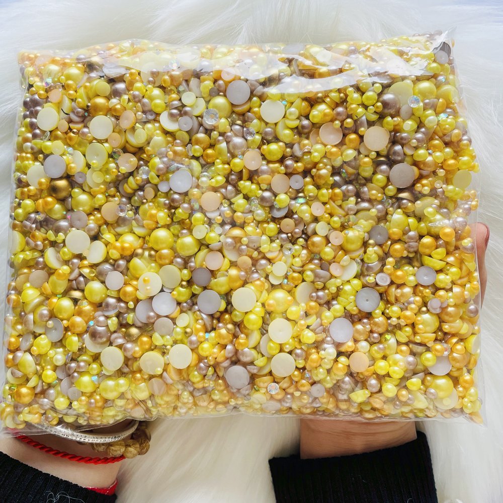 MIX Half Round Varies Beads ABS Plastic Resin Flat Back Pearl Rhinestone Mix Wholesale Custom Color Size 500g/16666pcs 1 Bag