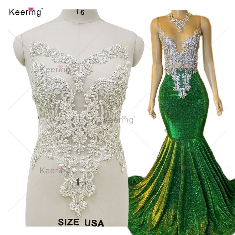 WDP-295 Hot Design Beaded Applique Patches Rhinestone With Necklace For Wedding Dress