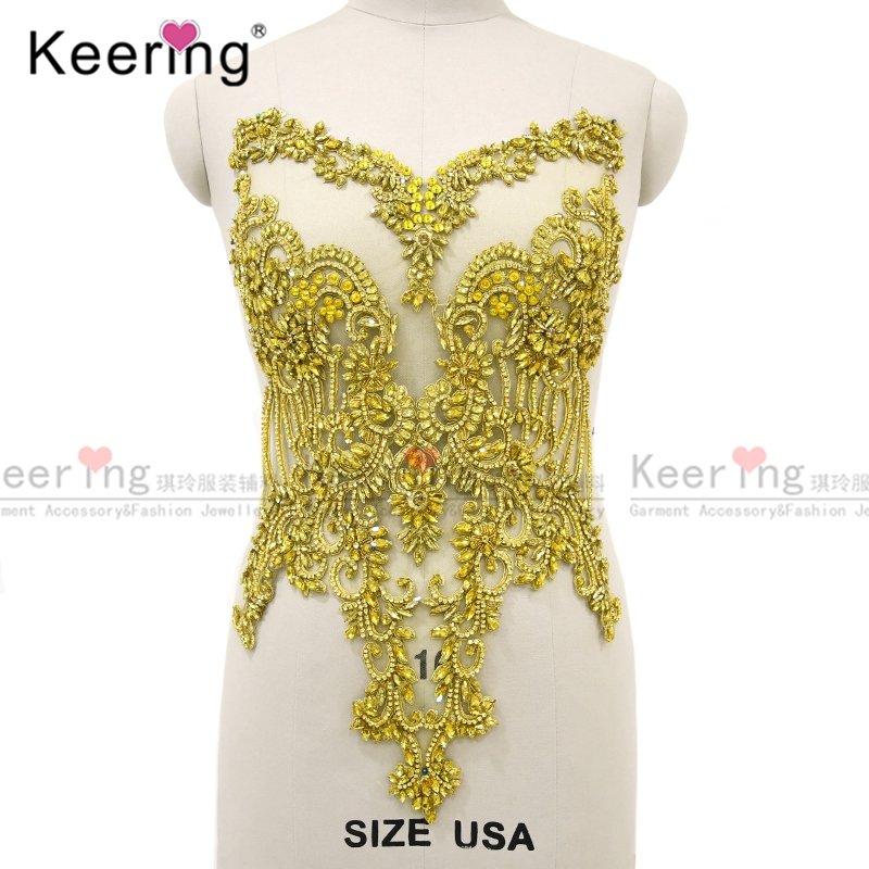 WDP-295 Hot Design Beaded Applique Patches Rhinestone With Necklace For Wedding Dress