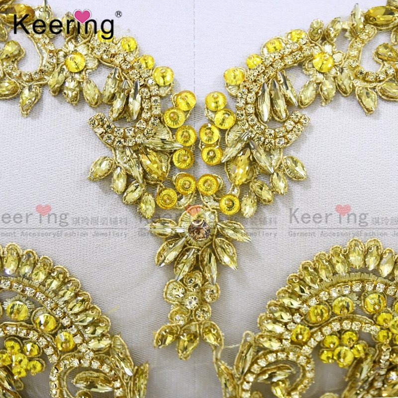 WDP-295 Hot Design Beaded Applique Patches Rhinestone With Necklace For Wedding Dress