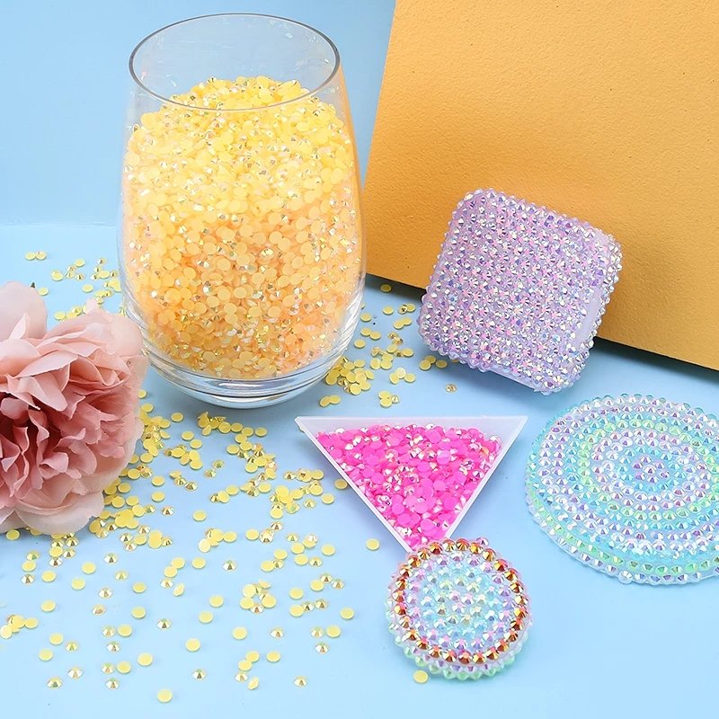 Qiao Resin Beads Clear Transparent Bottom Jelly Purple Nail Bling Flatback Non Hotfix Luxury Jelly Rhinestones Kits for Craft