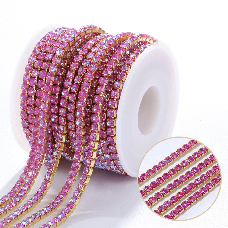 High-Quality Glass Rhinestone Crystal Chain Dense Claw Color Diamond Chain Diy Jewelry Accessories Rhinestone Claw Chain
