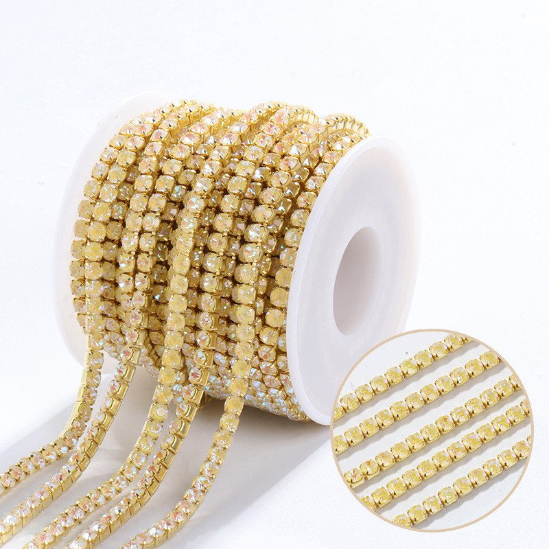 High-Quality Glass Rhinestone Crystal Chain Dense Claw Color Diamond Chain Diy Jewelry Accessories Rhinestone Claw Chain