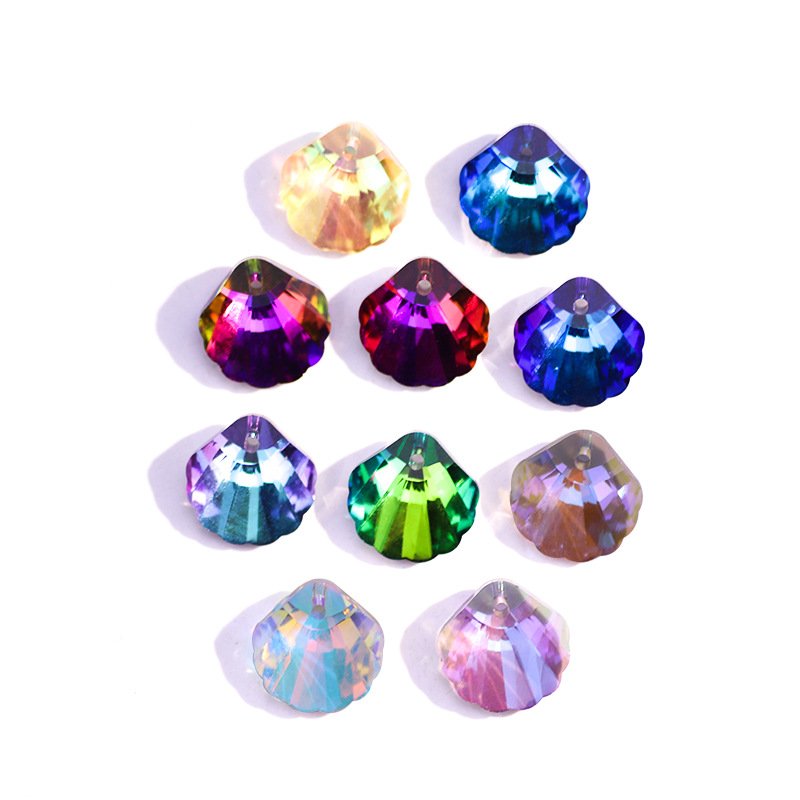 For DIY Jewelry Necklace Pendant Accessories Shining Crystal Single Hole Shell Shape Glass Rhinestones Pointback Crystal Opp Bag