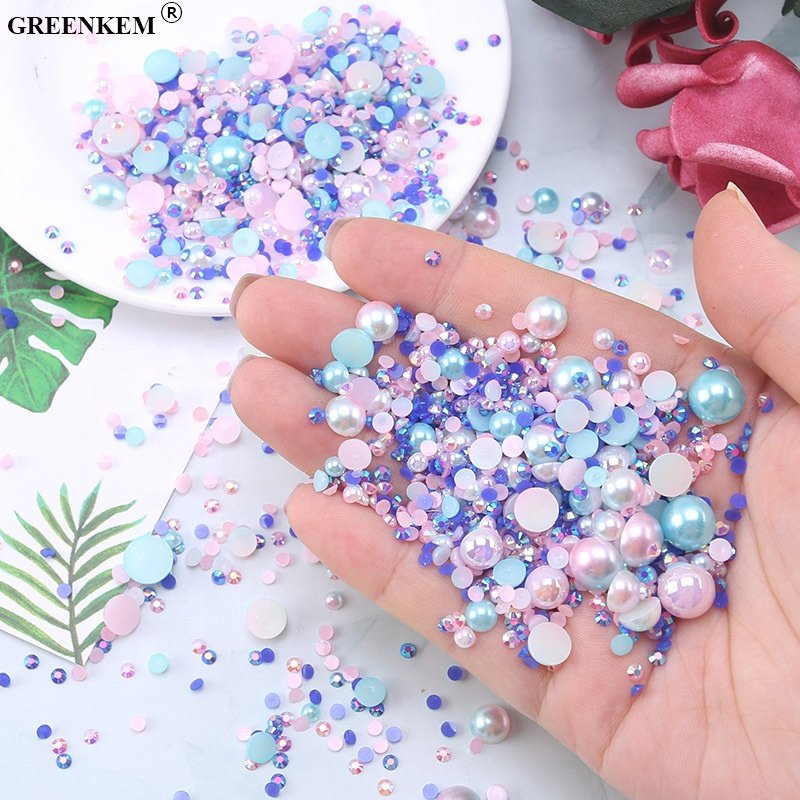Wholesale 3-10mm Multicolor Mixed Color Resin Rhinestone For Nail Art Charms DIY Mixed ABS Pearl Rhinestone Nail Accessories
