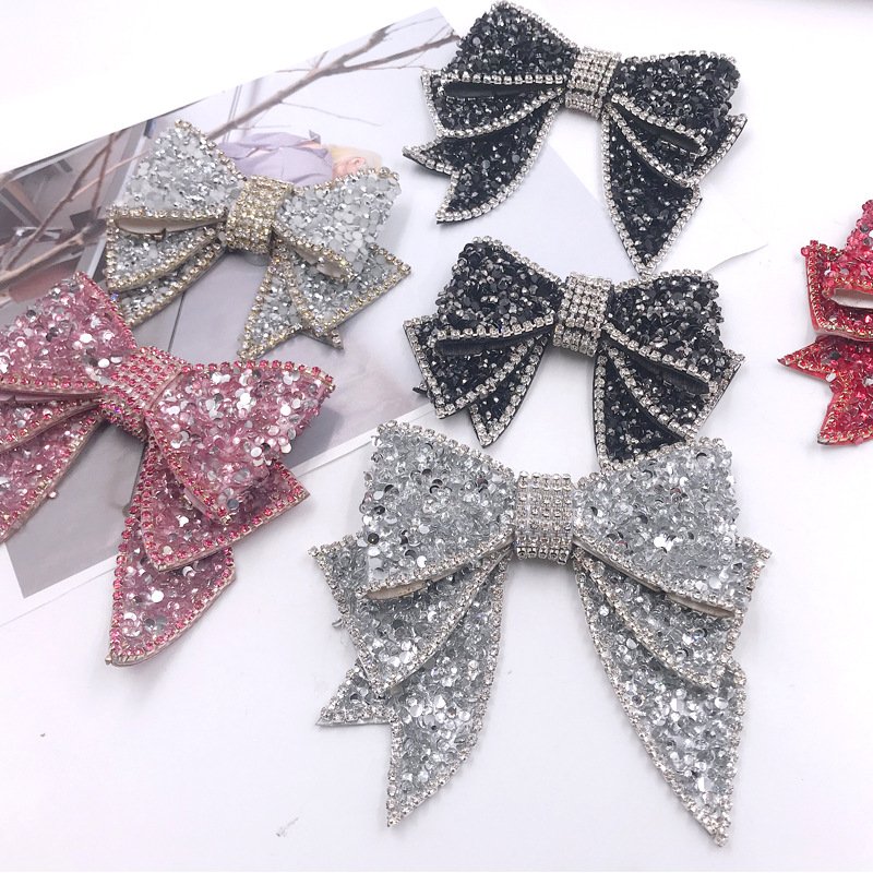 Handmade shiny high heels decorative 3d bow-knot rhinestone applique patch