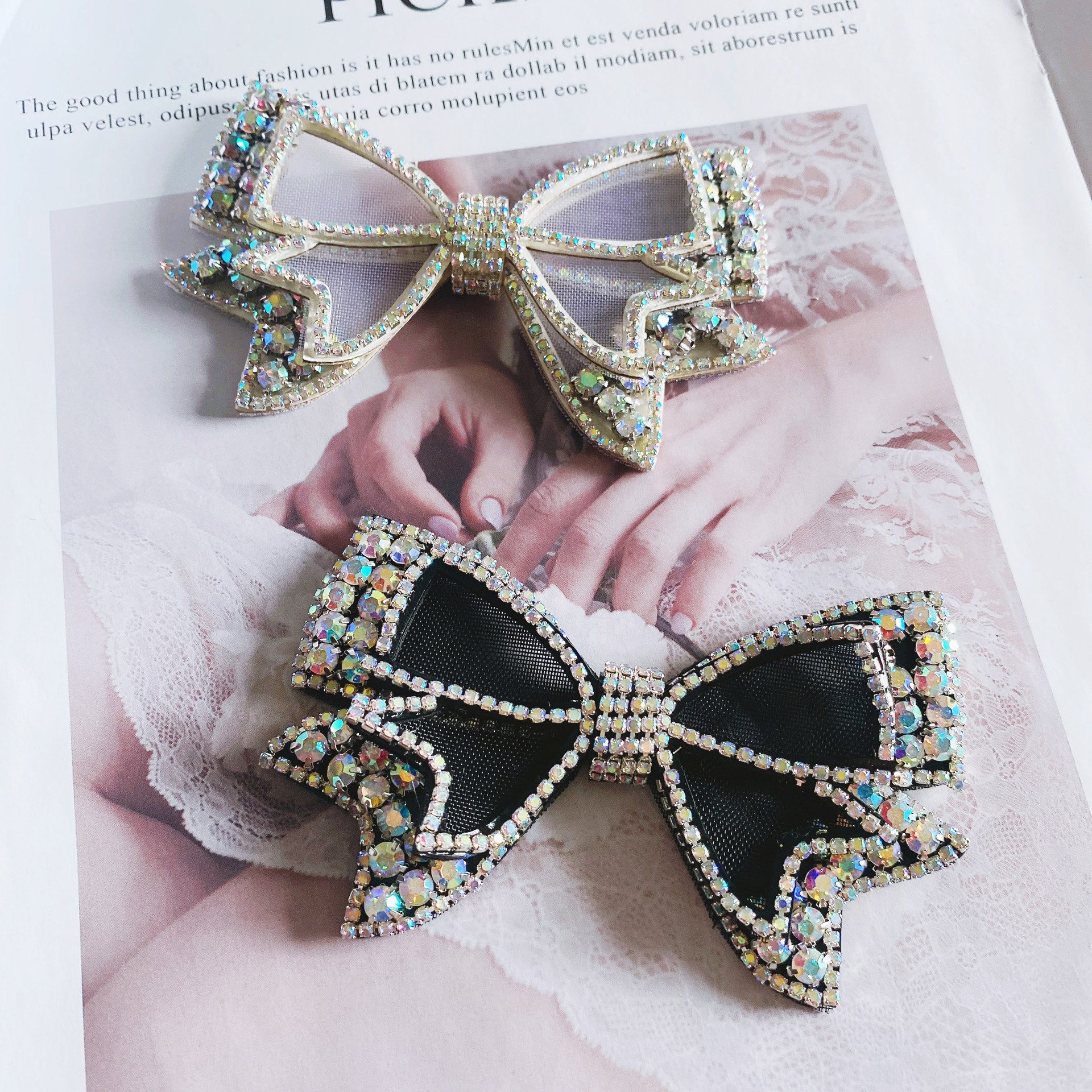 Handmade shiny high heels decorative 3d bow-knot rhinestone applique patch