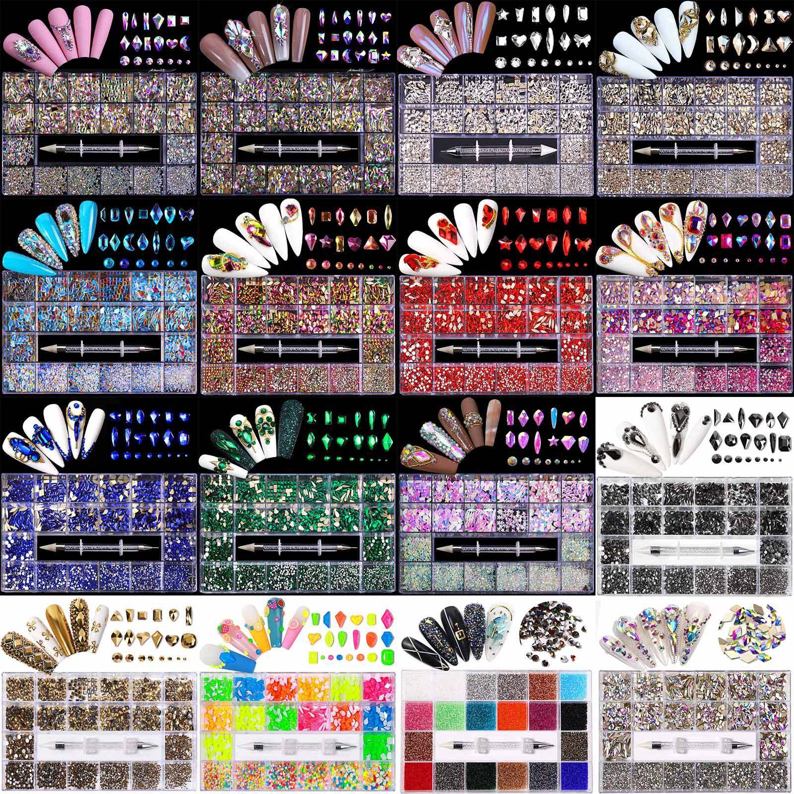 Shimmering 21-Grid Glass Nail Art Rhinestone Set champagne AB Color Professional Dotting Pen Dazzling Gems For nails decoration