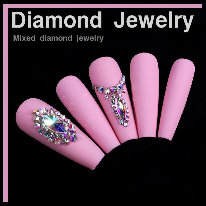 Shimmering 21-Grid Glass Nail Art Rhinestone Set champagne AB Color Professional Dotting Pen Dazzling Gems For nails decoration