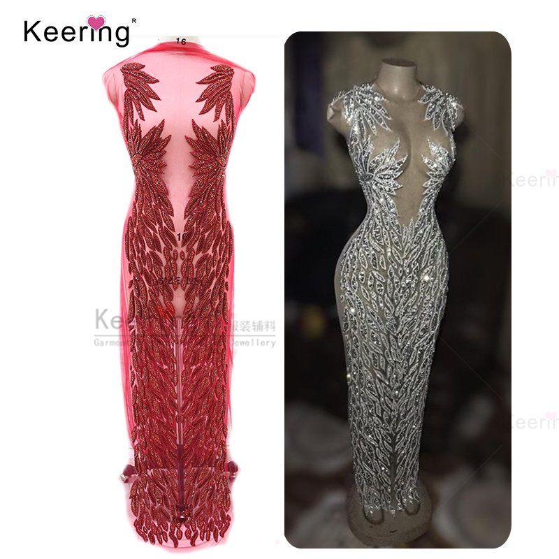 Designer full body rhinestone panel applique sewing on mesh for lace fabric on wedding WDP-076-3