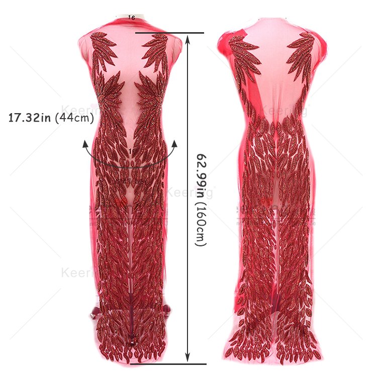 Designer full body rhinestone panel applique sewing on mesh for lace fabric on wedding WDP-076-3