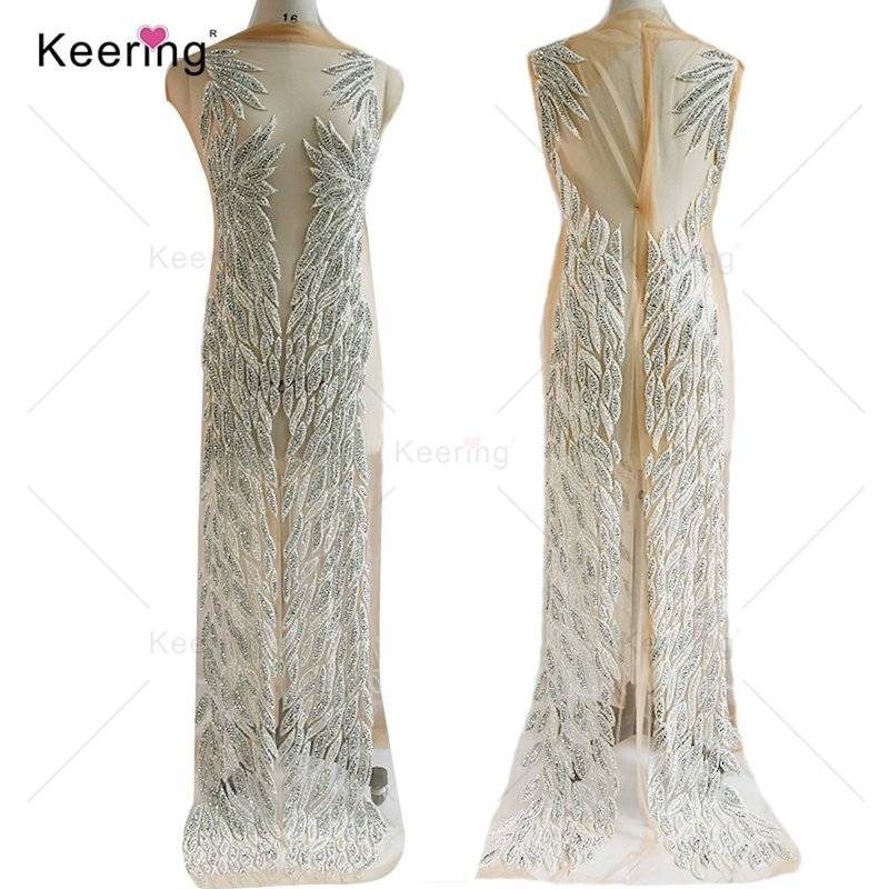Designer full body rhinestone panel applique sewing on mesh for lace fabric on wedding WDP-076-3