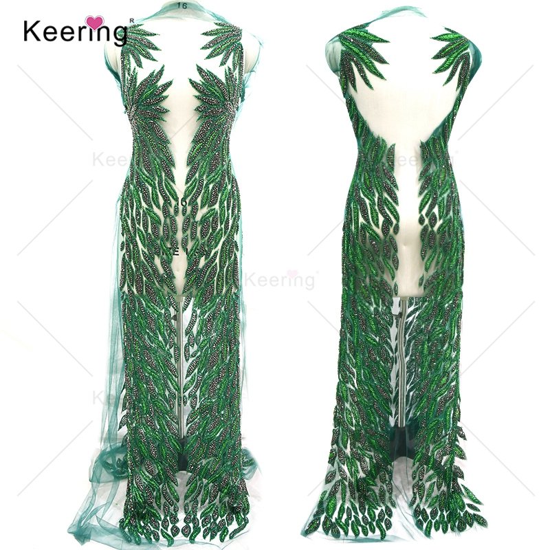 Designer full body rhinestone panel applique sewing on mesh for lace fabric on wedding WDP-076-3