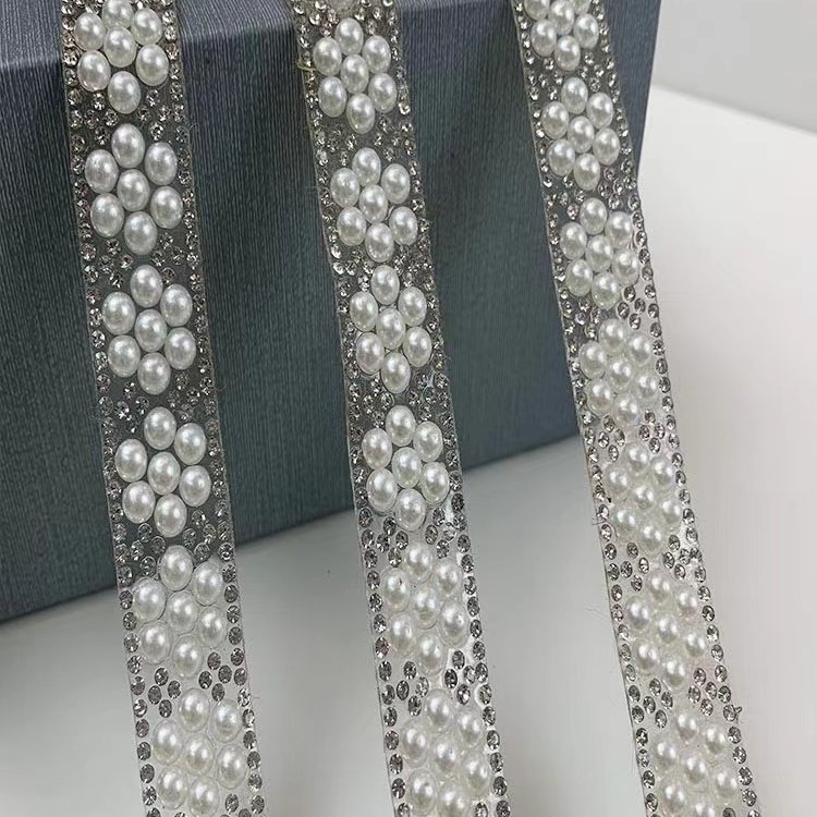 2023 BlingBling pearl hotfix pearls and rhinestones diamonds mesh trimming for clothing