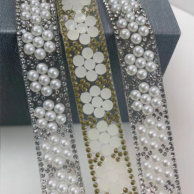 2023 BlingBling pearl hotfix pearls and rhinestones diamonds mesh trimming for clothing