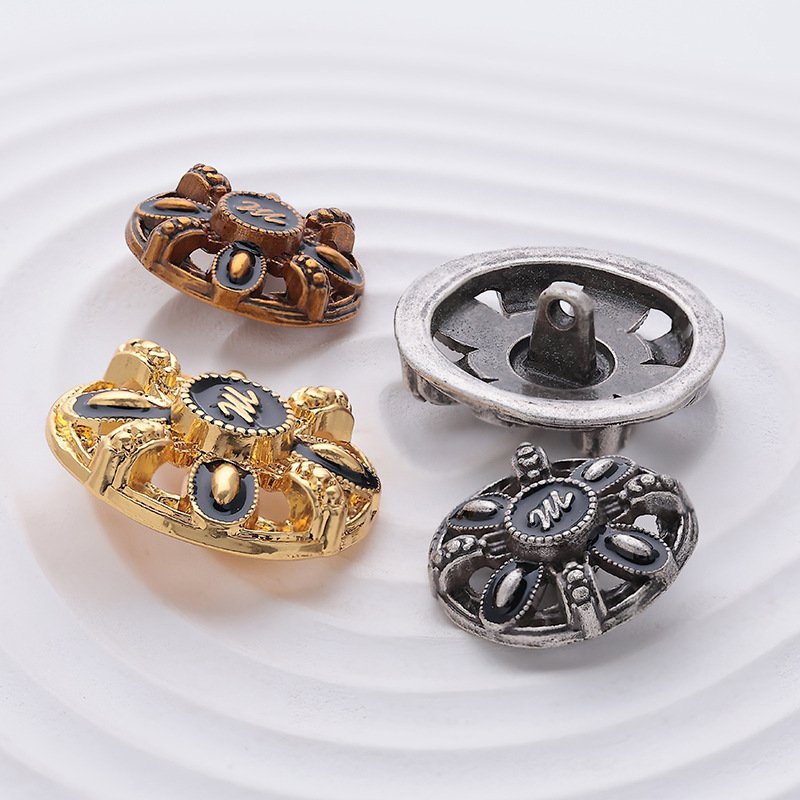 Vintage Pattern Metal Buttons Jacket Clothing 15mm Alloy Shank Style Rhinestone Logo Decoration Sustainable Denim Garments