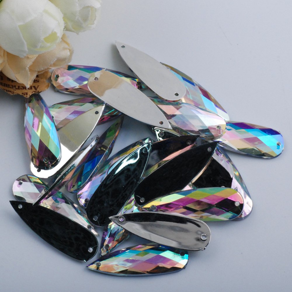 AB Drops Rhinestone Applique Flat Back Gems Stone Crystal Sew on Acrylic 10*30mm Teardrop Sewing White ACRYL Drop Shape Flatback
