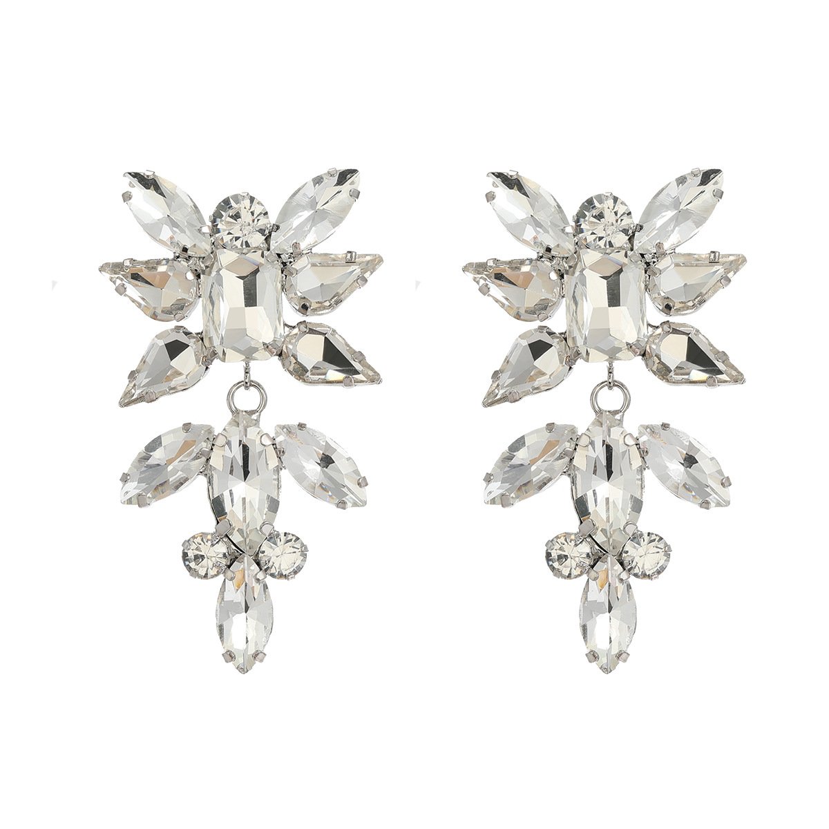 Copper Earrings Europe and America Colored Diamond Earrings Female Trend Exaggerated Rhinestones Floral Bride Accessories