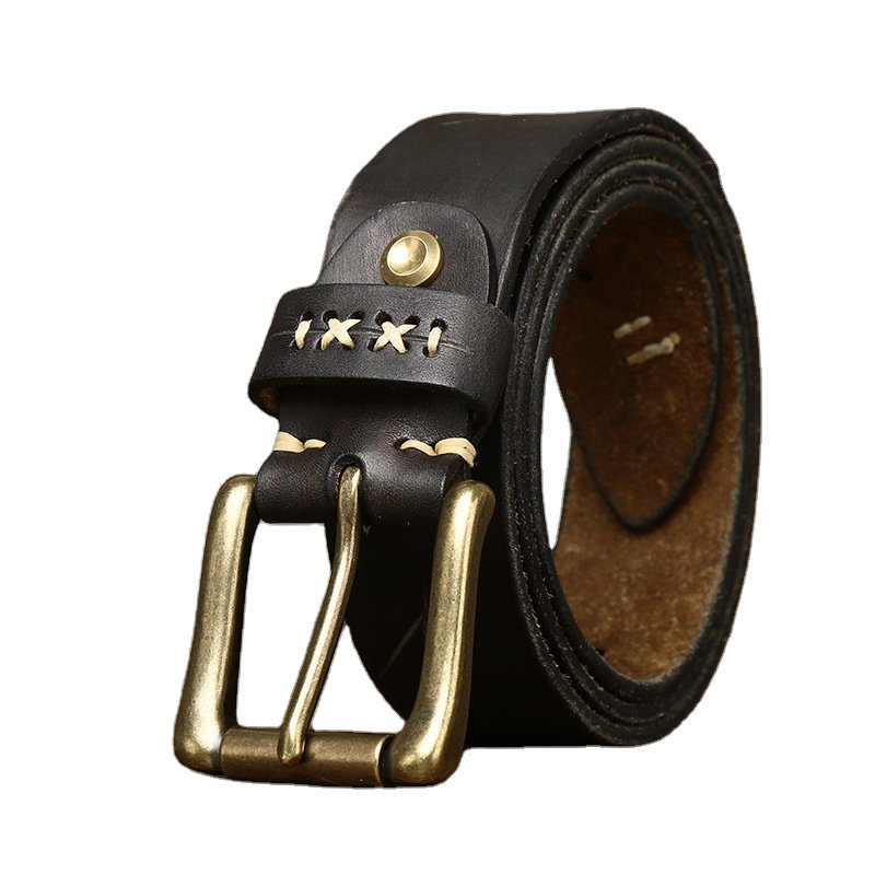 men's belt Full Grain Leather Washed retro trend personalized cool top layer leather needle Copper buckle waist belt men's style