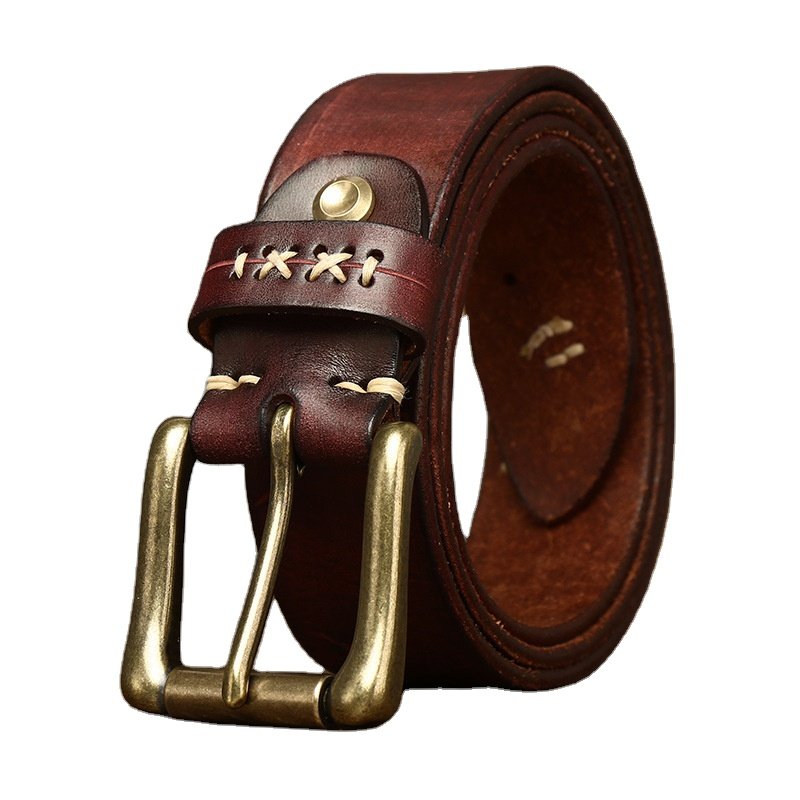 men's belt Full Grain Leather Washed retro trend personalized cool top layer leather needle Copper buckle waist belt men's style
