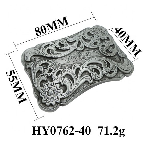 Custom Square Wavy Tang Dynasty Flower Design Pattern Antique Tin Brushed Finish 3D Belt Buckle