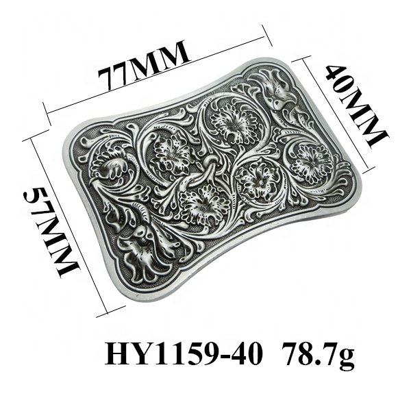 Custom Square Wavy Tang Dynasty Flower Design Pattern Antique Tin Brushed Finish 3D Belt Buckle