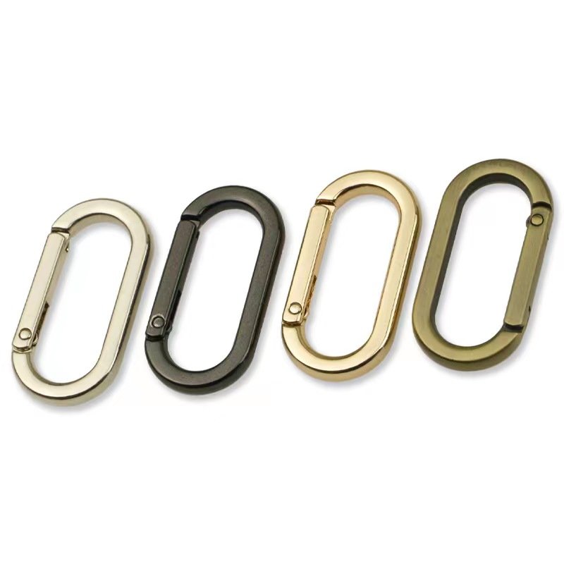 High Quality Zinc Alloy Flat Oval Spring Carabiner Hardware Accessories Rectangular Shape Spring Ring Buckle