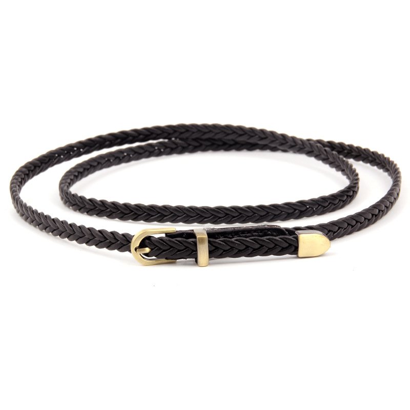 Hot New Hand-woven String Leather Belt Retro Casual Ladies Gold Pin Buckle Belt All-match Waist Rope Decoration
