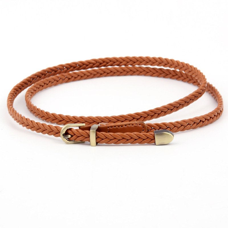 Hot New Hand-woven String Leather Belt Retro Casual Ladies Gold Pin Buckle Belt All-match Waist Rope Decoration