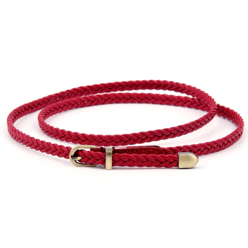 Hot New Hand-woven String Leather Belt Retro Casual Ladies Gold Pin Buckle Belt All-match Waist Rope Decoration
