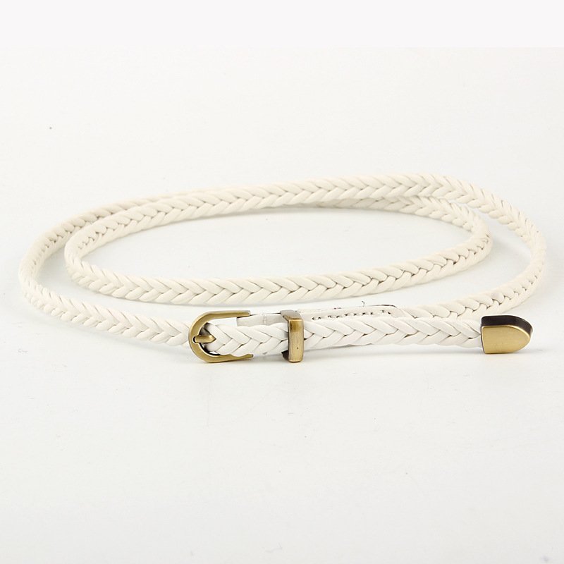 Hot New Hand-woven String Leather Belt Retro Casual Ladies Gold Pin Buckle Belt All-match Waist Rope Decoration