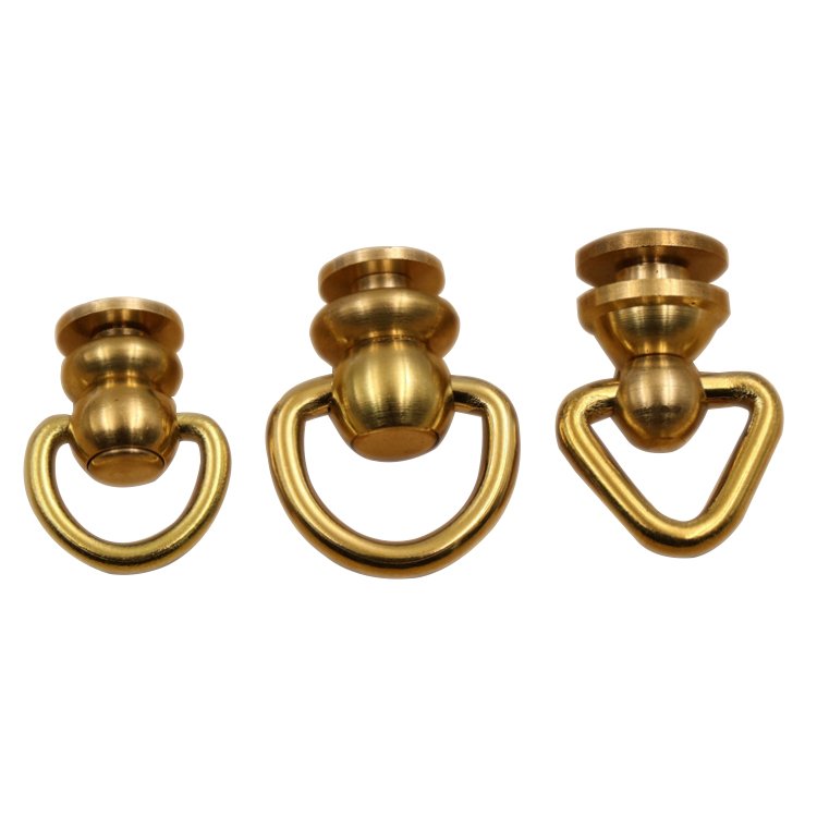 Brass Nail Rivet Chicago Stud Screw 360 Degree Rotate Ball Post Head Buttons with D Ring Buckle
