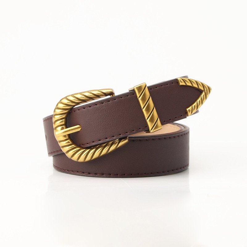 Wanshui Women's vintage brand designer belt letter buckle pu leather thin belt pin buckle versatile casual ladies belt