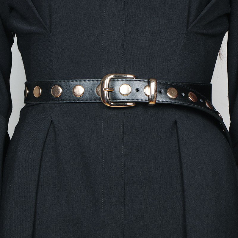 PU Leather Stud-Detailed Buckled Belt Rivet Jean Pants Rock Metal Belts Punk Studded Plus Black Eyelet Belt For Fashion Girls