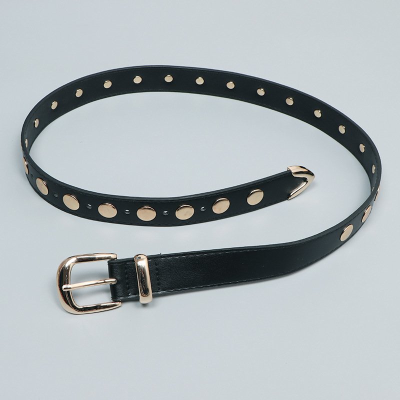 PU Leather Stud-Detailed Buckled Belt Rivet Jean Pants Rock Metal Belts Punk Studded Plus Black Eyelet Belt For Fashion Girls