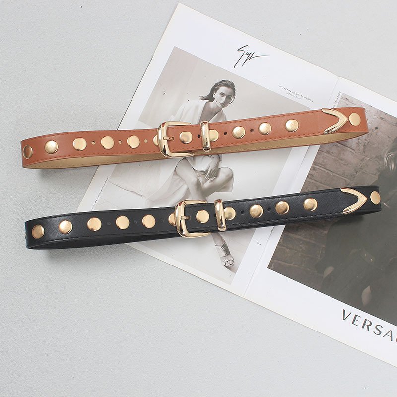 PU Leather Stud-Detailed Buckled Belt Rivet Jean Pants Rock Metal Belts Punk Studded Plus Black Eyelet Belt For Fashion Girls