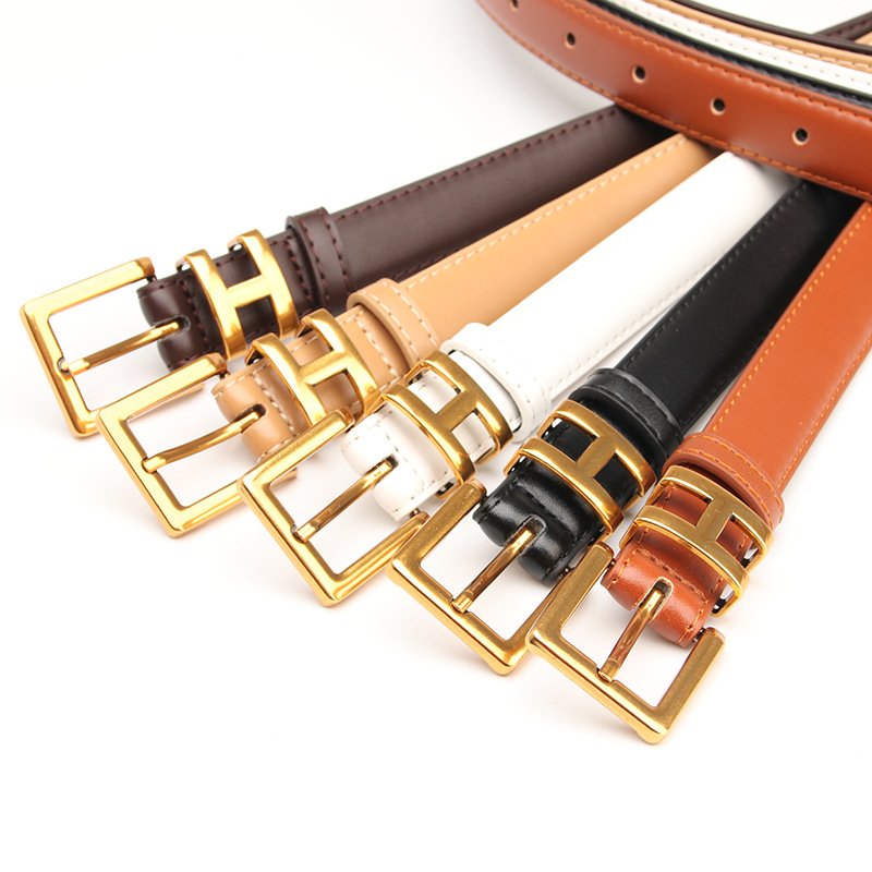 2024 New Alloy Golden Letter H Buckle Pu Leather Ladies Belt Fashion Simple Women's Jeans Waist Belt